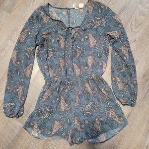 Paisley Boho Long Sleeved shorts romper